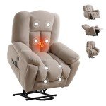 Beige Power Lift Recliner with Massage & Heat