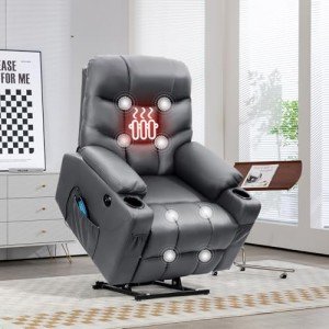 Dark Grey Power Lift Recliner with Massage & Heat