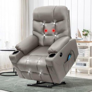 Grey Power Lift Recliner with Massage and Heat