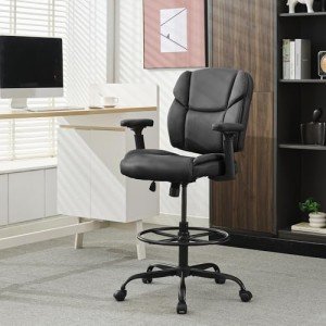 Big & Tall Leather Drafting Chair with Armrests