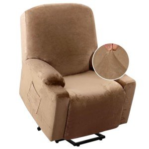 Rich Velvet Power Lift Recliner Chair Cover - Camel