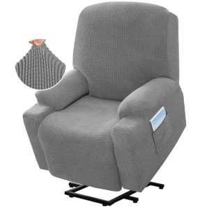 Light Gray Stretch Recliner Slipcover with Pocket