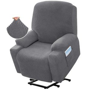 Gray Stretch Recliner Slipcover with Side Pocket