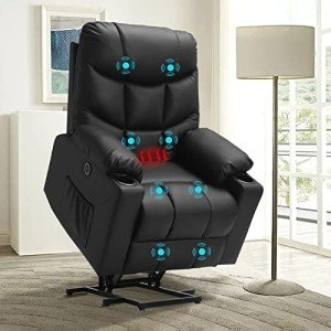 Massage & Heat Power Lift Recliner Chair - Black