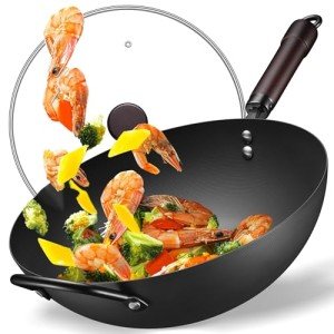 13 Inch Nonstick Carbon Steel Wok with Lid