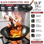 YOSUKATA 13.5" Carbon Steel Stir Fry Wok Pan