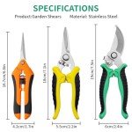3-Pack Stainless Steel Pruning Shears for Gardening