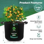 WTREE 5-Pack Heavy Duty Grow Bags for Plants