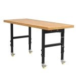 Adjustable Heavy-Duty Wood Workbench with Wheels