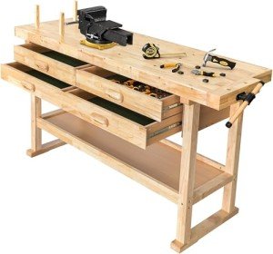 Olympia 60-Inch Rubberwood Workbench with Drawers