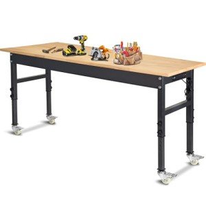 Heavy-Duty 60" Adjustable Work Bench with Wheels