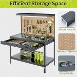 Henetion Steel Workbench with Outlets and Light