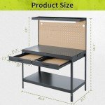 Henetion Steel Workbench with Outlets and Light