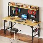 Adjustable 60" Rolling Workbench with Pegboard and Storage