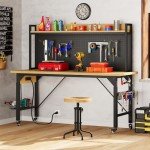 Adjustable 60" Rolling Workbench with Pegboard and Storage