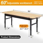 Heavy-Duty 60" Adjustable Work Bench with Wheels