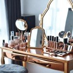 Elegant Gold Framed Standing Makeup Mirror - 11.8" x 9.6