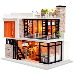 Miniature Dollhouse Kit with Furniture & Music Box