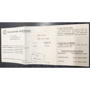 1964 Rochester Telephone Bill – Collectible Vintage Ephemera