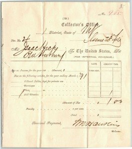 1871 Internal Revenue Payment Receipt – $1.00 Letterhead