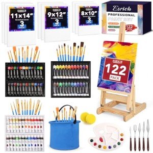 Ultimate 122PCS Painting Supplies with Easel & Canvases