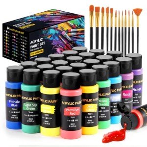 24-Color Acrylic Paint Set with 12 Brushes