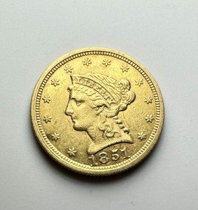 1851 Gold Quarter Eagle Liberty Coin with Luster