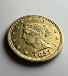 1851 Gold Quarter Eagle Liberty Coin with Luster