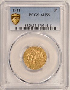 1911 $5 Liberty Gold Indian Half-Eagle Coin