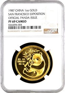 1987 China 1 oz Gold Panda Medal NGC PF69