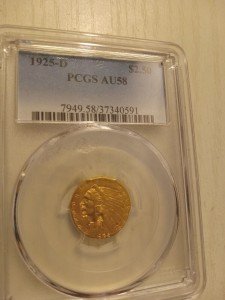 1925 D Indian Gold $2.50 Coin PCGS AU58
