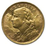 1947 Swiss Gold 20 Francs Helvetia Coin
