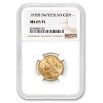 1930-B Switzerland Gold 20 Franc Coin MS-65