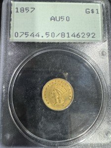 1857 $1 Gold Indian Princess Head Coin AU-50