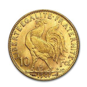 France Gold 10 Francs Rooster Coin 1899-1914