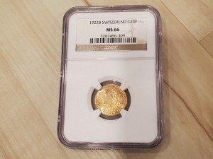 Rare 1922-B Switzerland Gold 10 Francs Coin