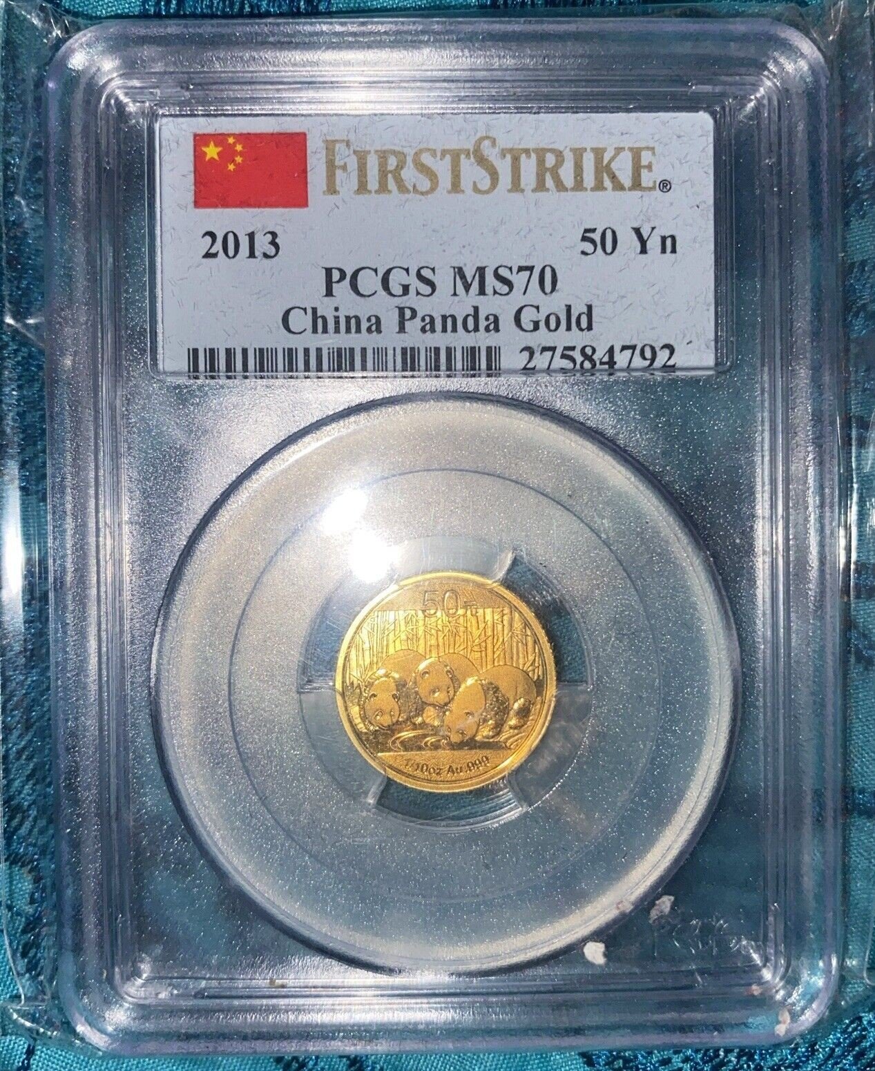 2013 PCGS MS70 China Panda Gold Coin 1/10 Oz