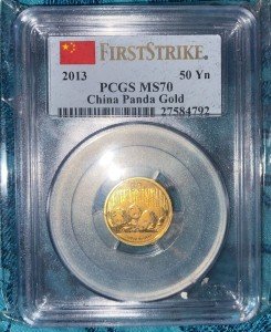 2013 PCGS MS70 China Panda Gold Coin 1/10 Oz