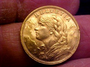 1935 Swiss Helvetia Gold 20 Franc Coin 0.1867 oz