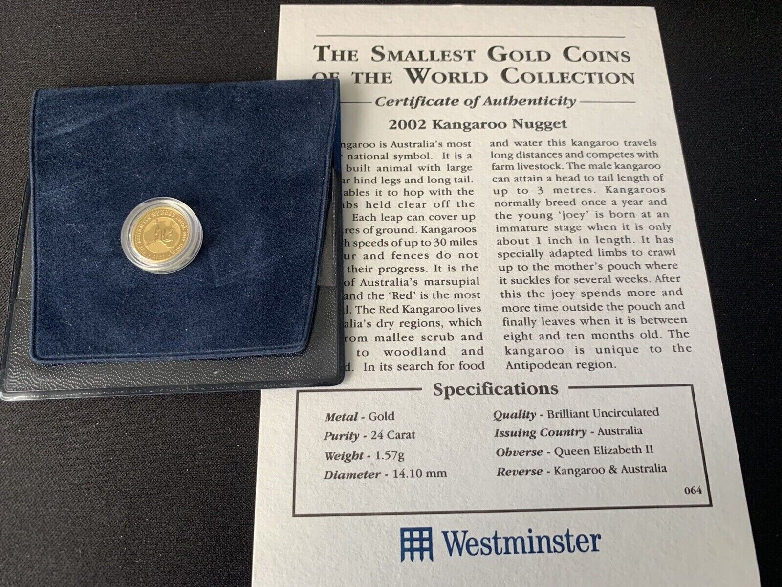 2002 Kangaroo Nugget Coin with Authenticity Certificate