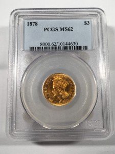 1878 $3 Gold Indian Princess Coin PCGS MS62
