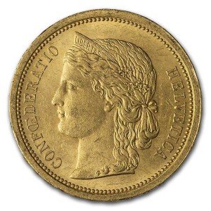 1886 Switzerland 20 Franc Gold Coin