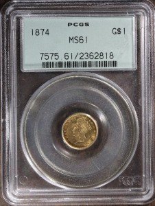 1874 Type 3 Gold Dollar G$1 with Luster