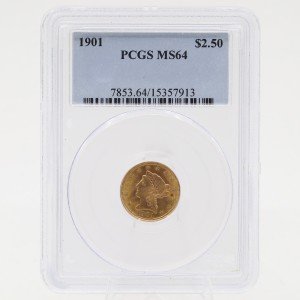 1901 $2.50 Gold Liberty Coin - MS 64 PCGS