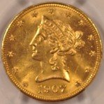 1907 $10 Gold Liberty Eagle Coin MS63