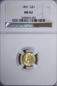 1851 $1 Gold Liberty Coin NGC MS62