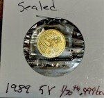 1989 China 5 Yuan Gold Panda Coin 1/20 Oz