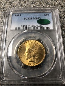 1915 $10 Gold Indian Head Coin MS63 CAC