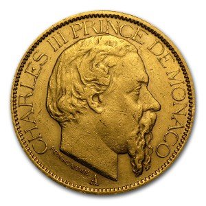 Monaco Gold 100 Francs Charles III Coins (1882-1886)