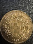 1947B Swiss Helvetia 20 Franc Gold Coin